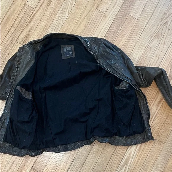 Men's dark olive green Leather Jacket - Picture 6 of 9